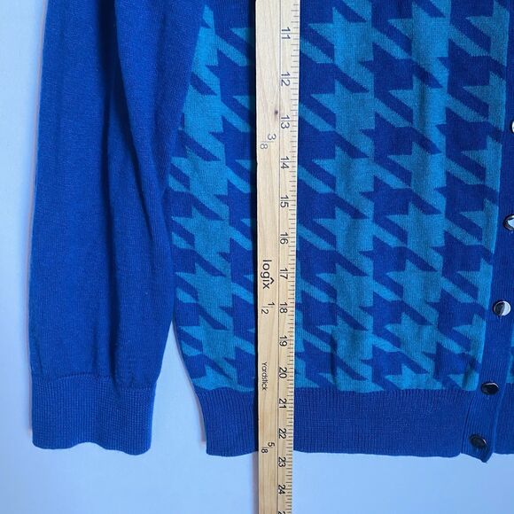 Banana Republic Silk Blend Cardigan Women L Blue Turquoise Knit Houndstooth - Picture 5 of 8